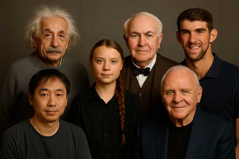 Retrato de personas neurodivergentes inspiradoras de diferentes ámbitos como ciencia, arte y deporte